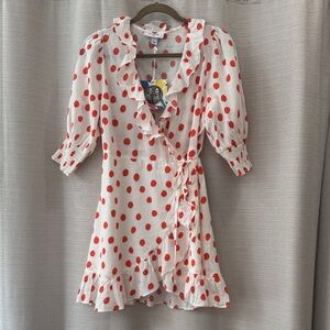 NWT RIXO Red and Cream Polka Dot Wrap Dress Size Small
